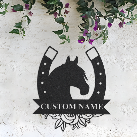 Horseshoe Metal Sign,Custom Horse Wall Art,Horse Lover Gift,Front Door Decor,Ranch Decor,Farm Decor,Outdoor Decor,Horse Head Sign