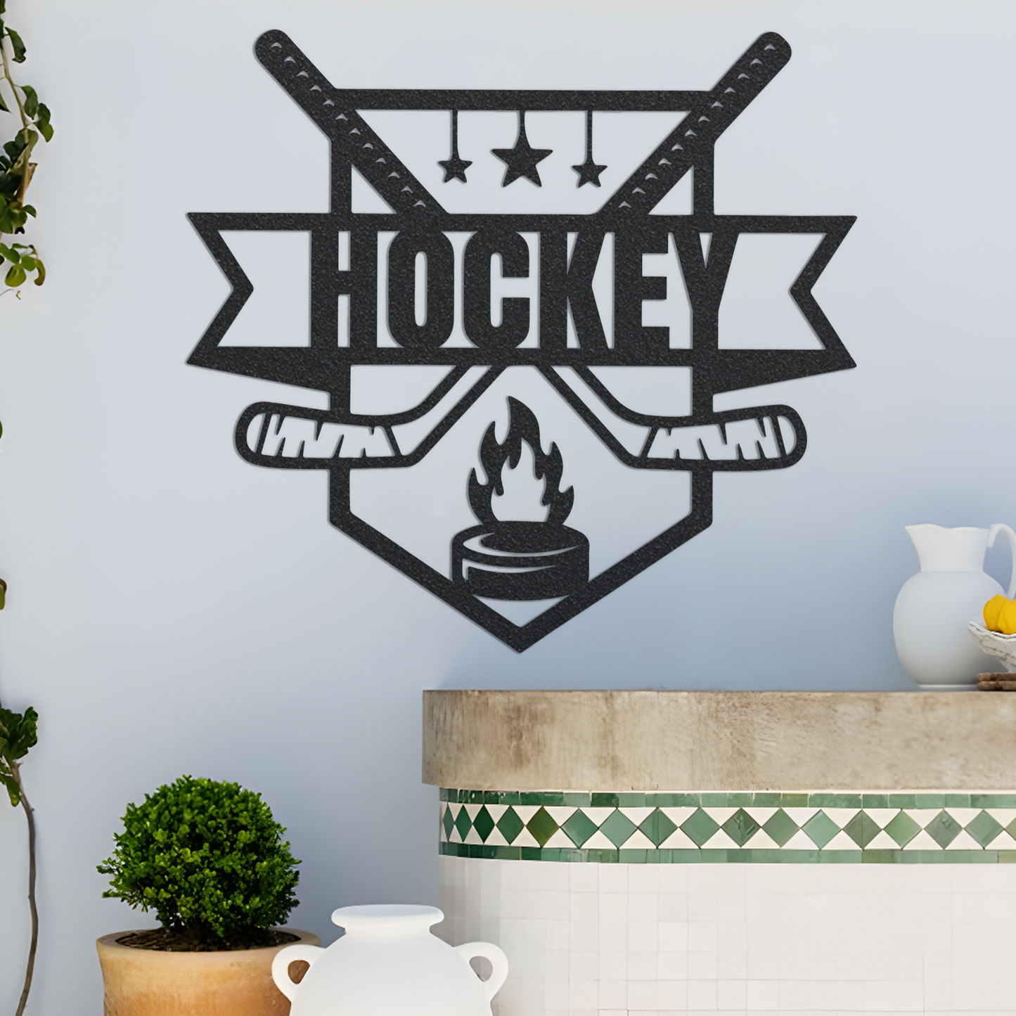 Hockey Stick Metal Wall Art,Custom Hockey Metal Sign,Hockey Wall Decor,Personalized Hockey Player Name Sign,Hockey sign for Kids Room Decor