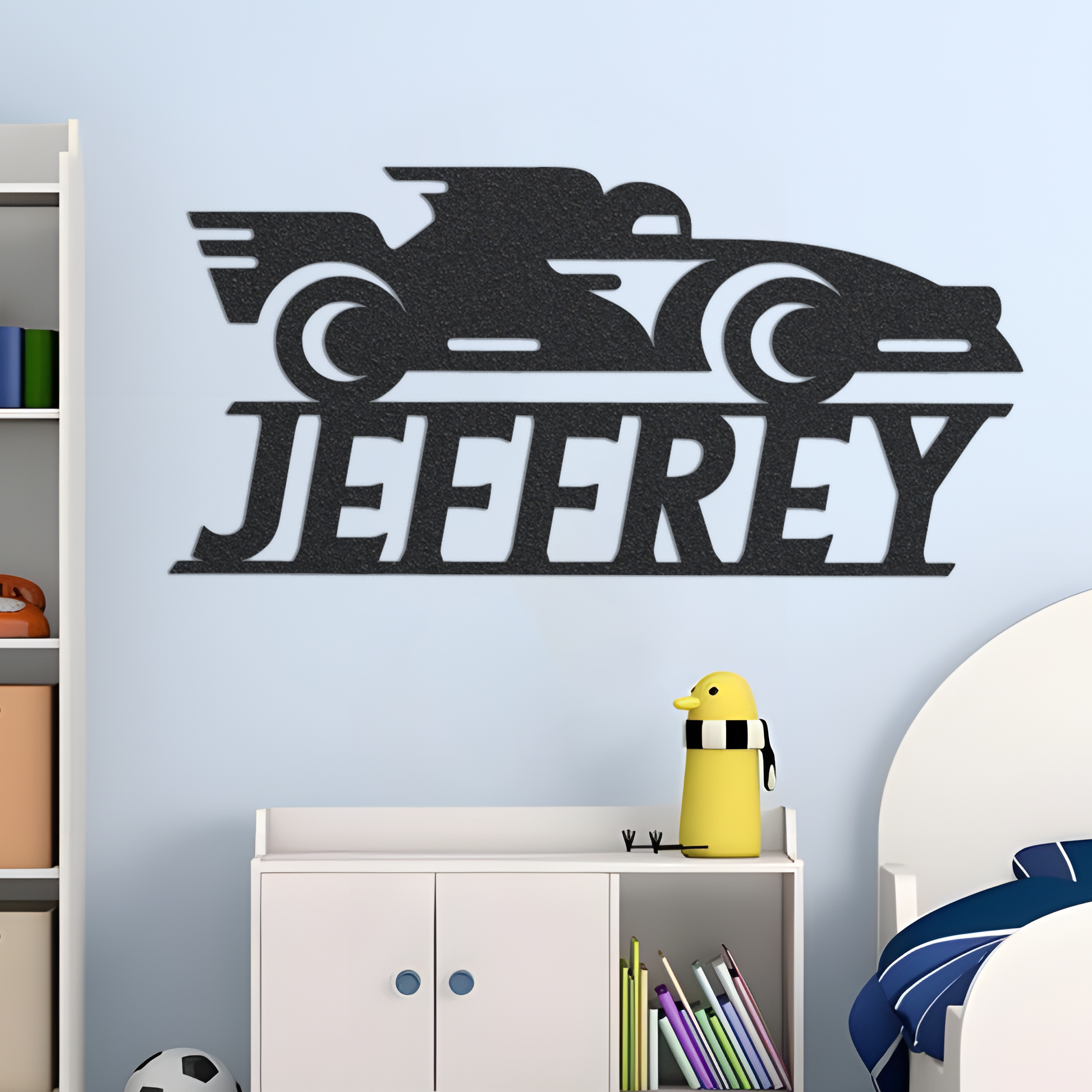 Metal Racecar Sign w Name, Racecar Metal Sign, Metal Kid's Name Sign, Custom Sports Metal Sign, Metal Name Sign, Kid's Room Sign