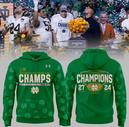 Notre Dame Fighting Irish Football NCAA Under Armour Limited Orange Bowl Champions Green Hoodie