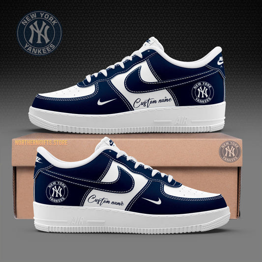 2025 Premium New York Yankees World Series Shoe - New York Yankees Custom Name For Fans Shoes - White & Navy Ver