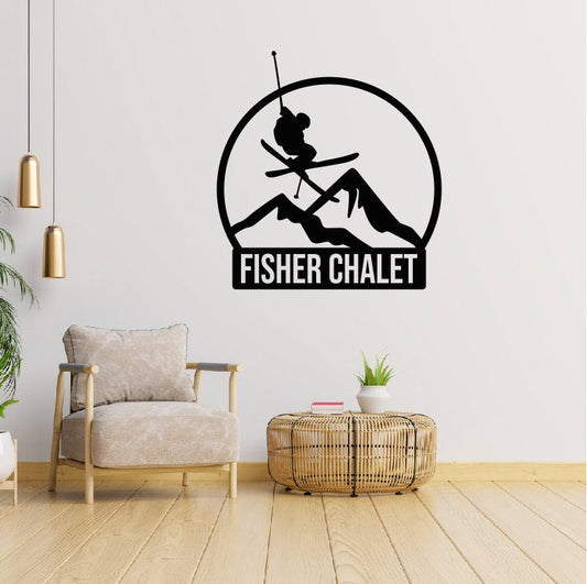 Personalized Skiing Metal Sign / Skiier Wall Decor / Chalet Metal Wall Decor / Skiing Decor / Personalized Ski Home Decor / Metal Wall Art