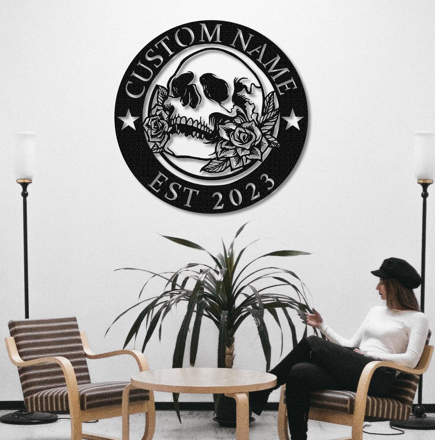 Custom Sugar Skull Metal Sign,Personalized Skull Wall Art For room Decor,Man Cave Decor,Skull Metal Art,Skull Name Sign,Skull Wall Hanging