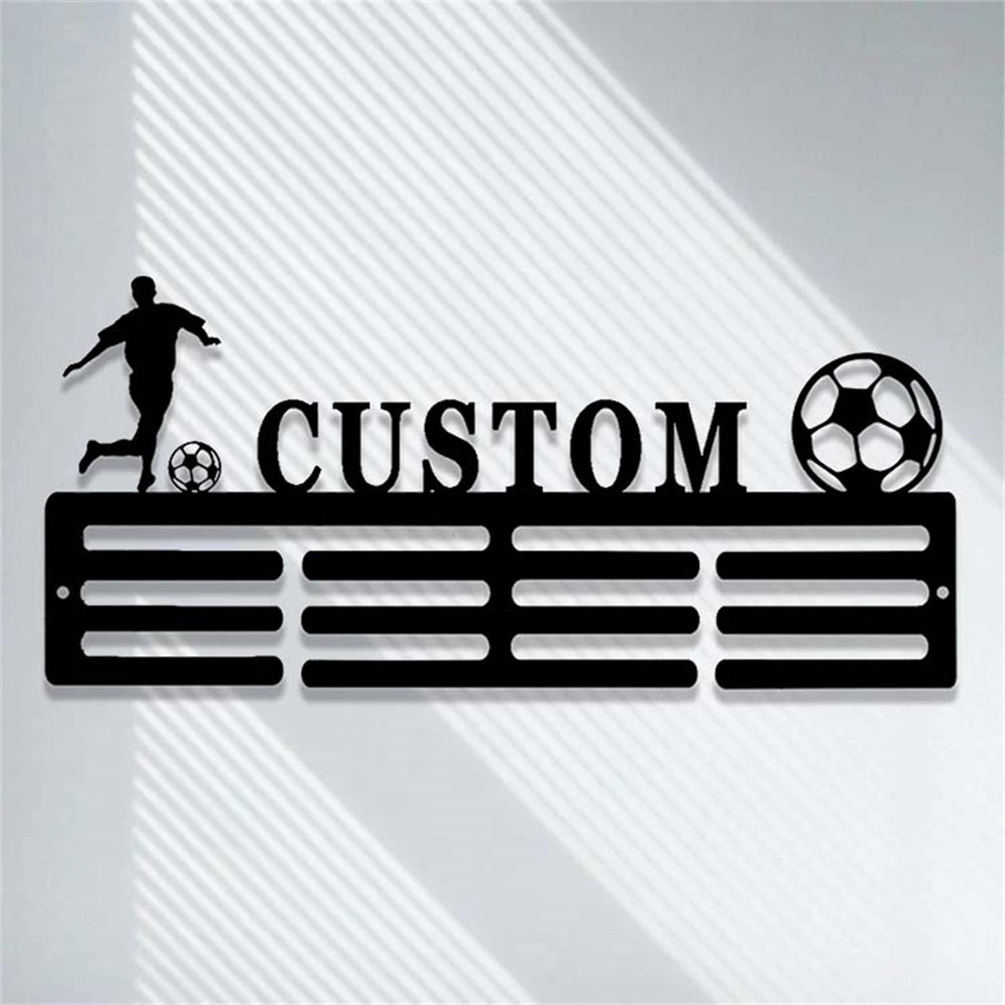 Personalized Soccer Medal Holder,Custom Soccer Name Medal Hanger,2 Rungs for Medals & Ribbons,Soccer Award Display,Soccer Medal Display