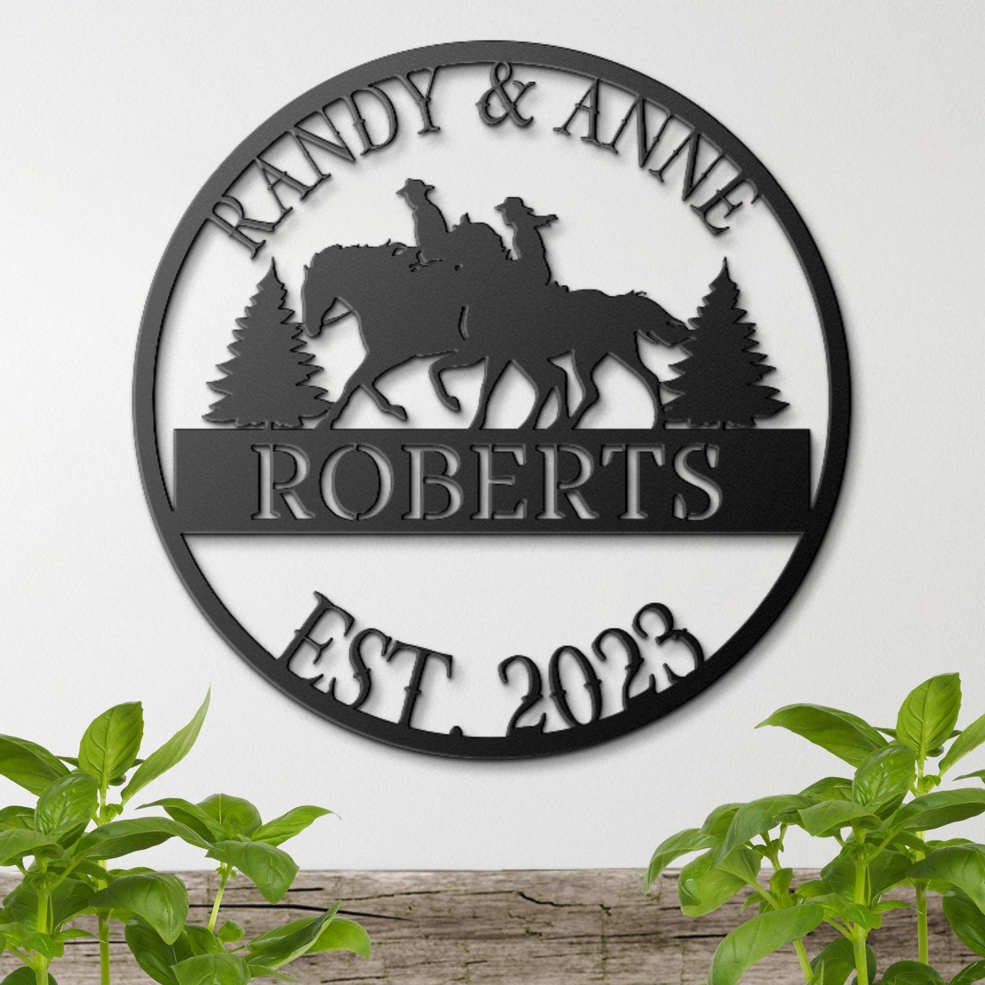Horse Riding Wedding Sign, Wedding Gift, Last Name Established Sign, Family Name Sign, Metal Horse Sign, Wedding Monogram, Couple Gift