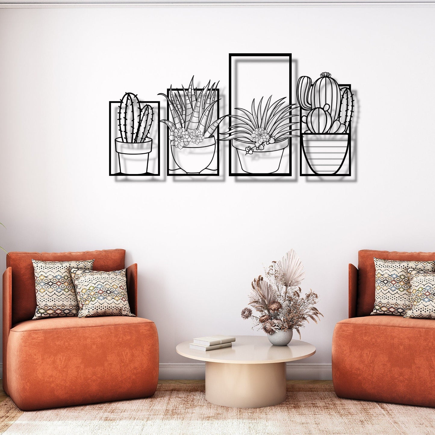 Metal Cactus 4 Pieces Wall Art, Cactus Metal Sign, Housewarming Gift, Wall Hanging Cactus Sign, Large Metal Wall Art, Metal Cactus Decor