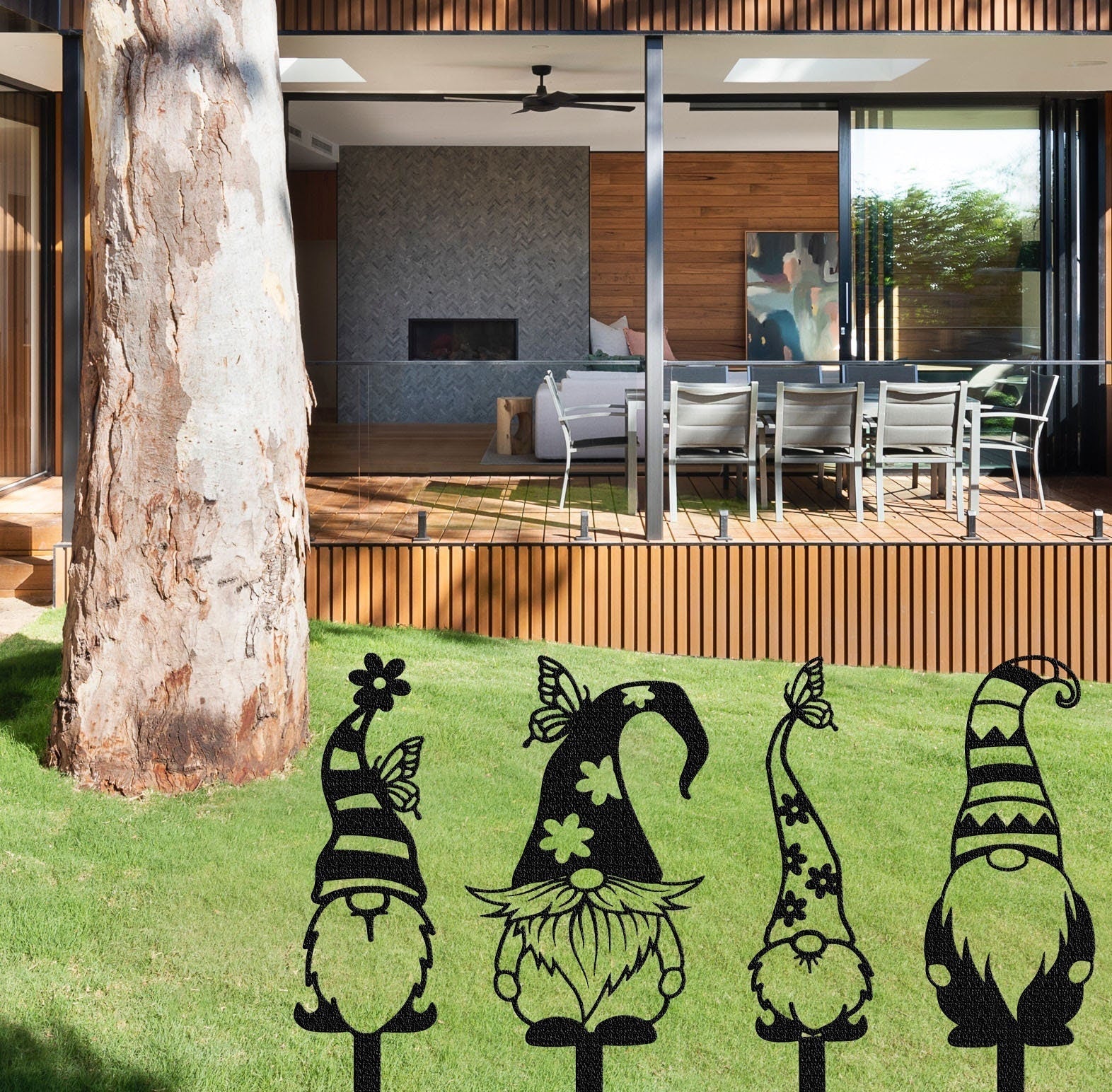 4 Set Gnome Sign With Stake ,Christmas Gnome Stakes, Outdoor Decor