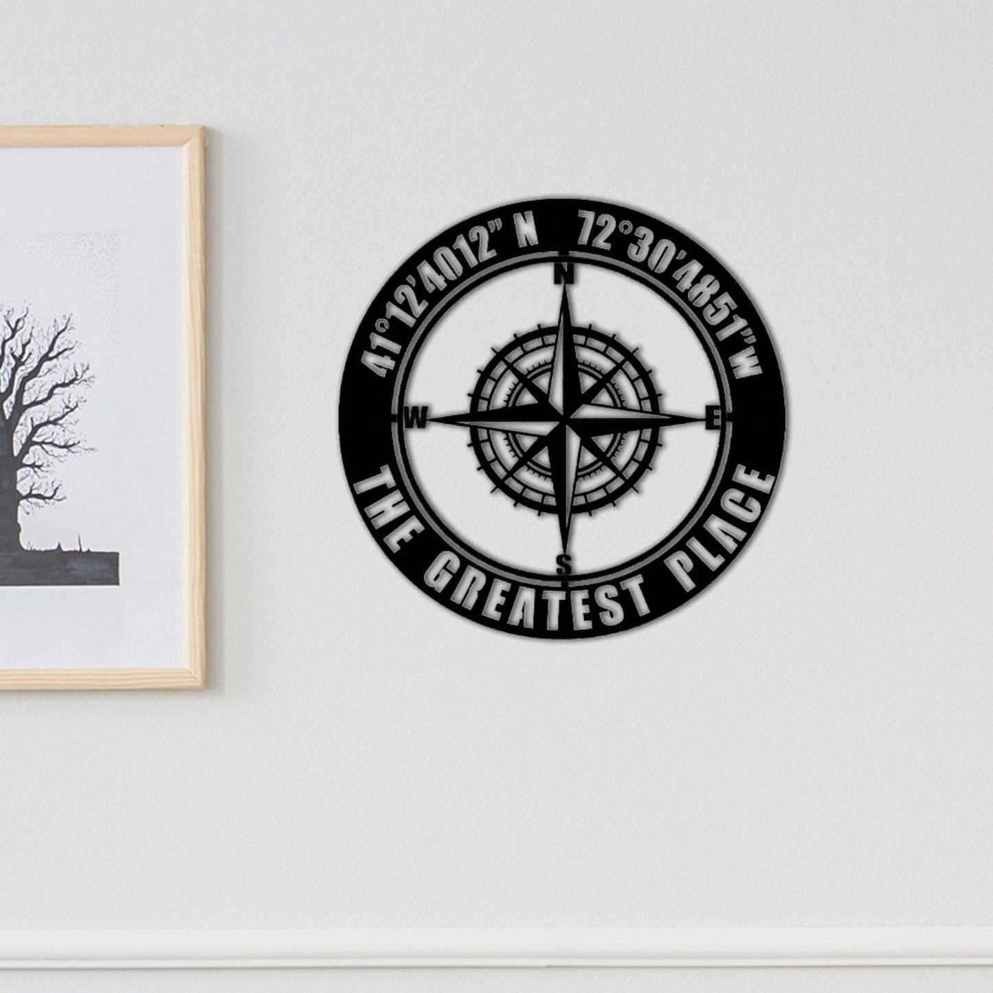 Custom Coordinates Sign,GPS Coordinates Sign,Personalized Nautical Compass Wall Art, Latitude and Longitude Sign,Room Decoration