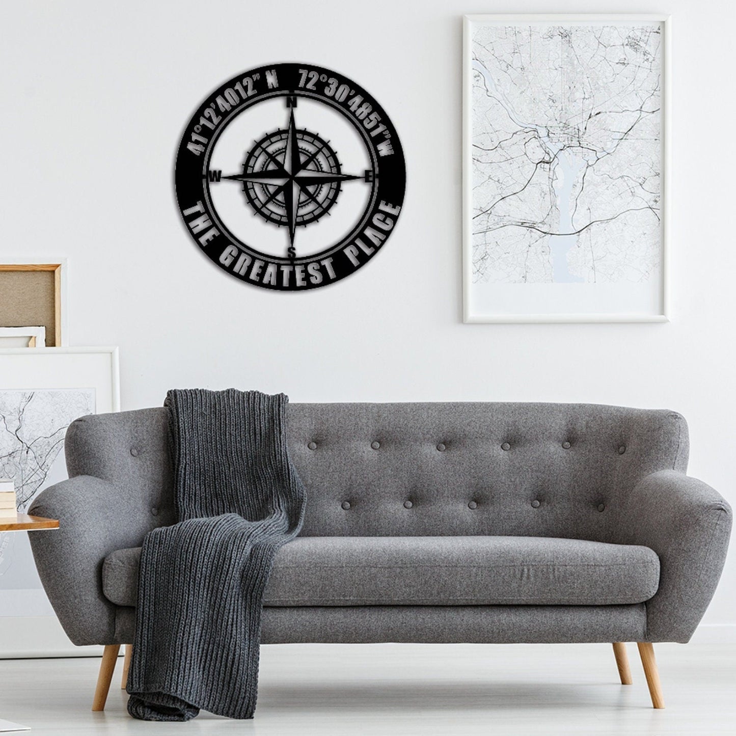 Custom Coordinates Sign,GPS Coordinates Sign,Personalized Nautical Compass Wall Art, Latitude and Longitude Sign,Room Decoration