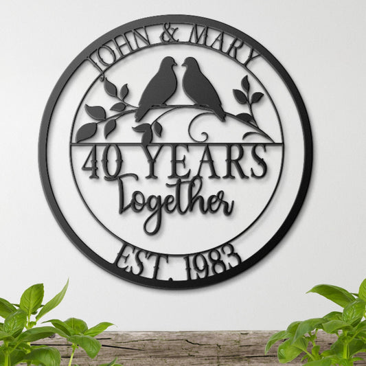 40th Anniversary Gift, Wedding Anniversary Sign, Doves Metal Sign, Ruby Anniversary Gift, Gift For Husband, Custom Monogram Sign