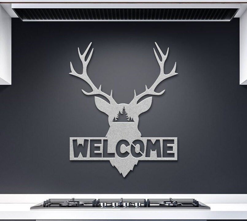 Welcome Deer Metal Sign, Deer Metal Wall Decor, Metal Welcome Sign, Large Metal Wall Art, Outdoor Metal Sign, Deer Housewarming Gift