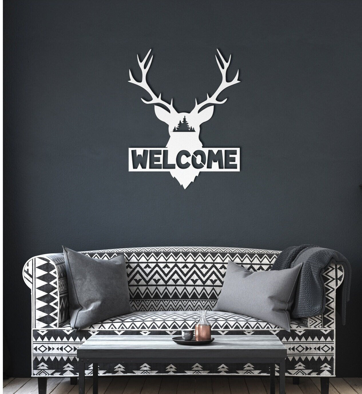 Welcome Deer Metal Sign, Deer Metal Wall Decor, Metal Welcome Sign, Large Metal Wall Art, Outdoor Metal Sign, Deer Housewarming Gift