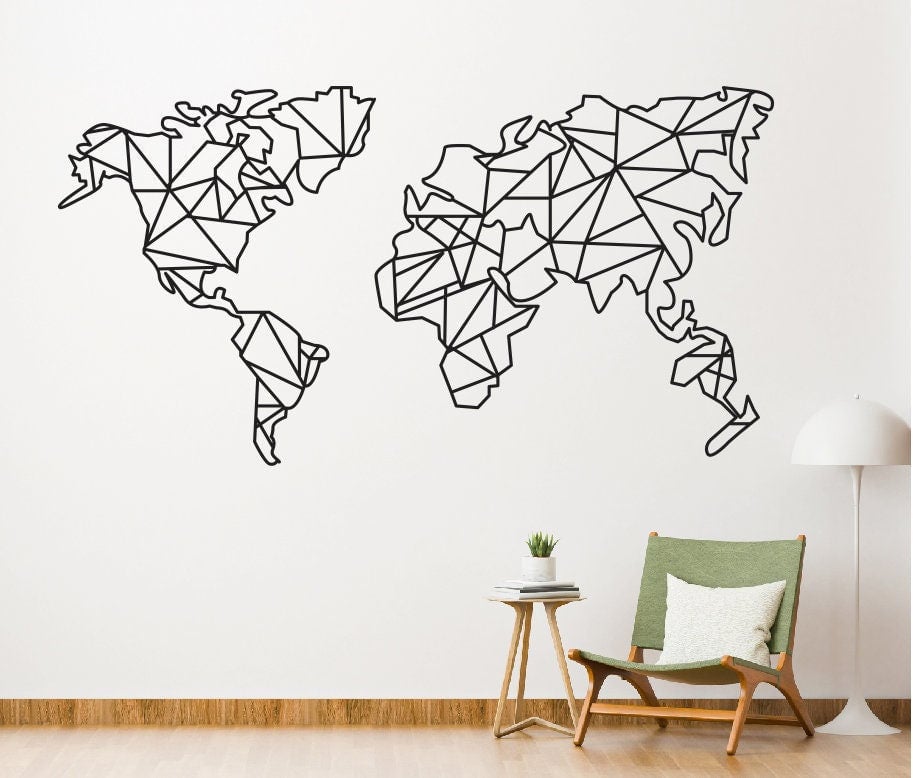 Geometric World Map Metal Art / World Compass Metal Art / Personalized Metal Art / Map Sign / Indoor Home Decor