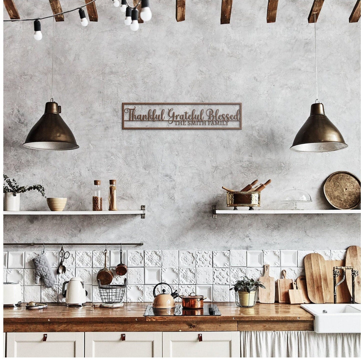 Thankful Grateful Blessed Metal Sign, Personalized Family Name Wall Art, Metal Scripture Wall Art, Custom Metal Name Sign, Large Metal Sign