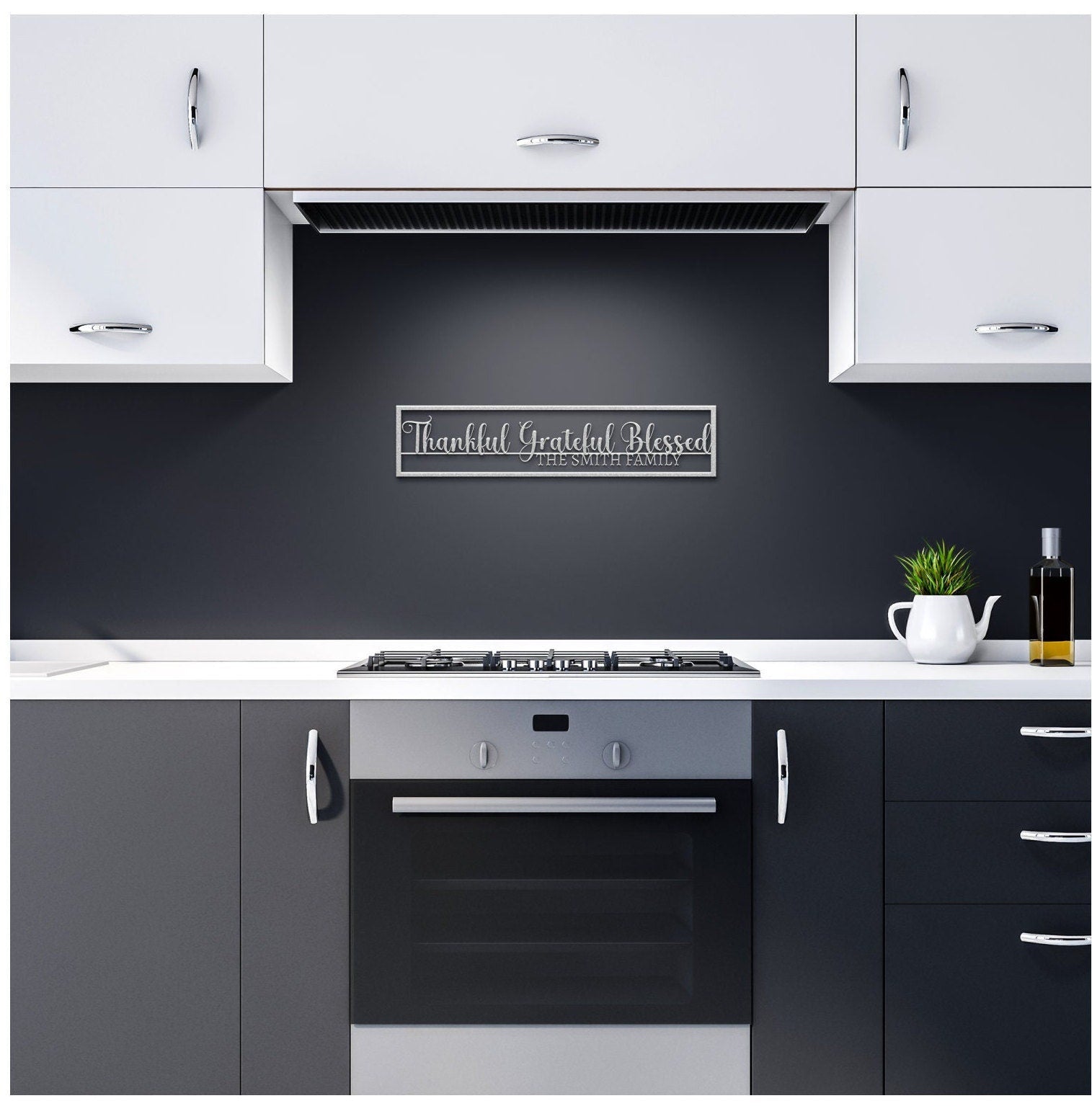 Thankful Grateful Blessed Metal Sign, Personalized Family Name Wall Art, Metal Scripture Wall Art, Custom Metal Name Sign, Large Metal Sign