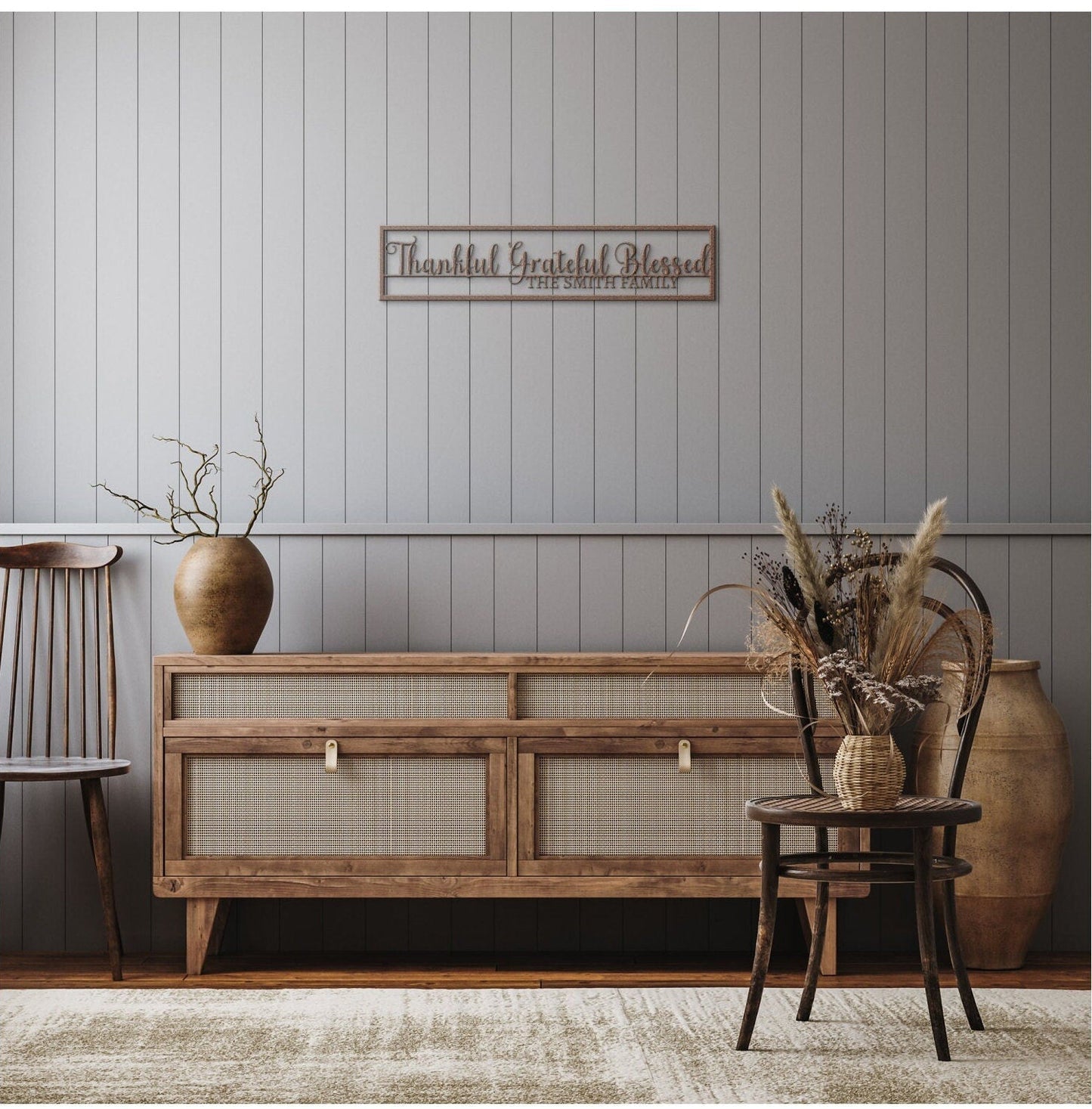 Thankful Grateful Blessed Metal Sign, Personalized Family Name Wall Art, Metal Scripture Wall Art, Custom Metal Name Sign, Large Metal Sign