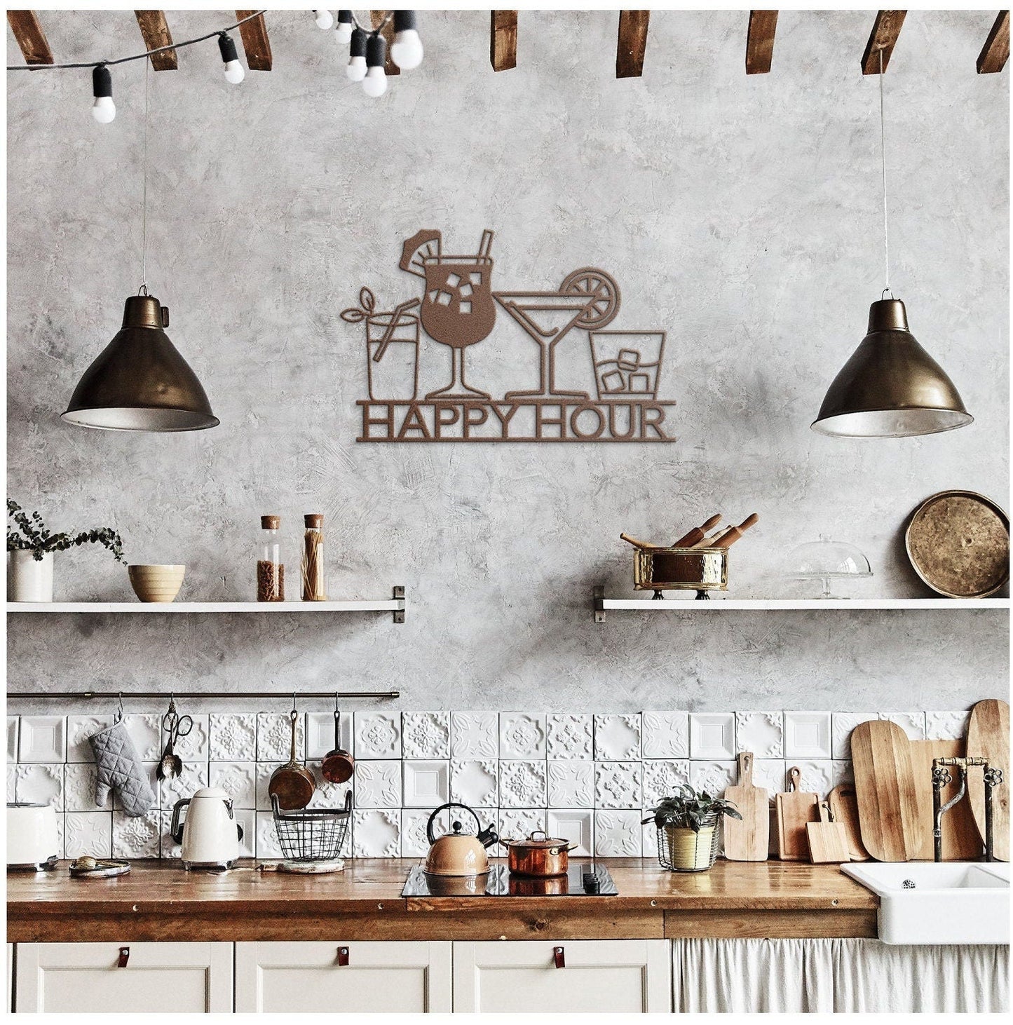 Personalized Happy Hour Sign, Bar Metal Sign, Custom Kitchen Metal Wall Art, Mimosa Bar Sign, Metal Sign For Bar, Housewarming Gift