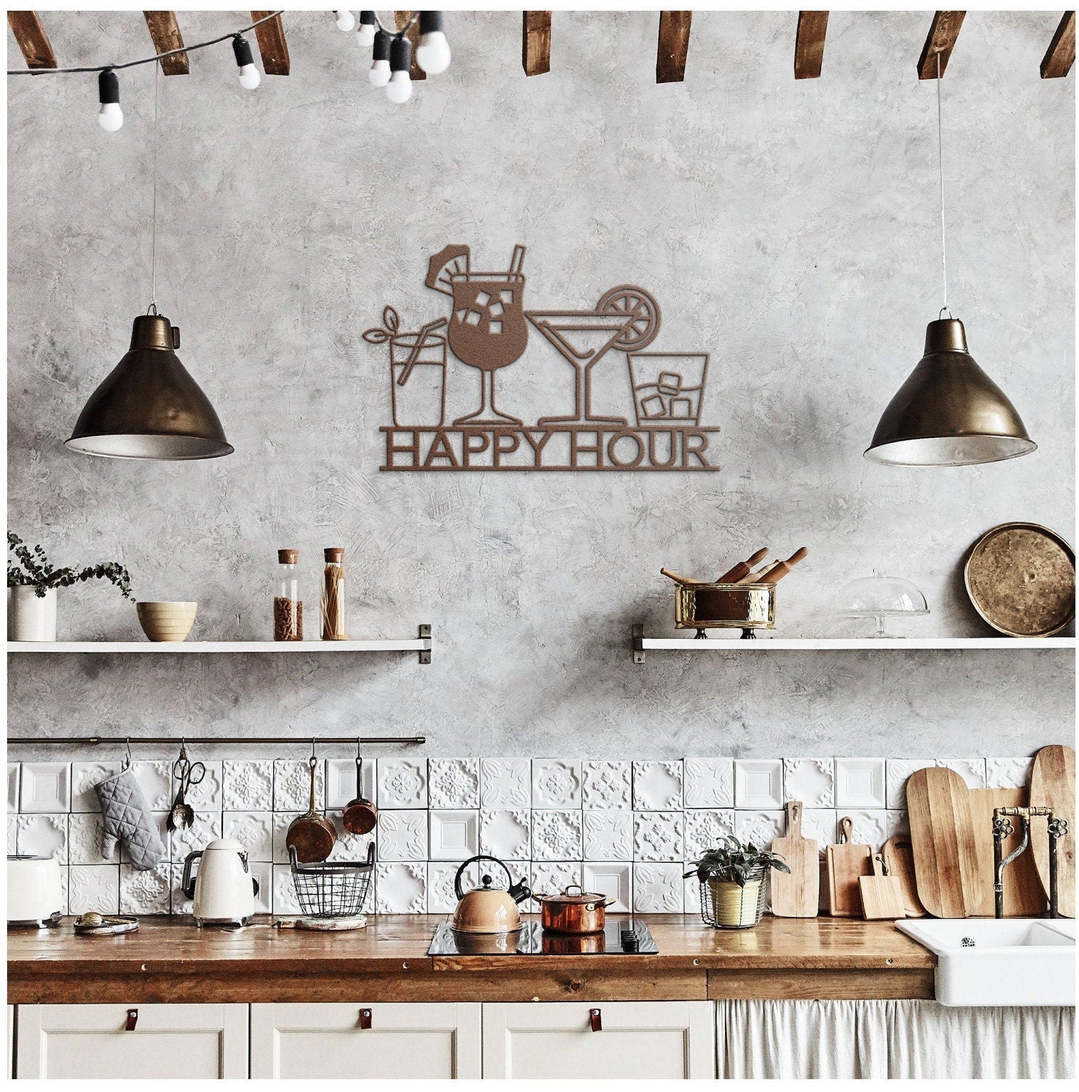 Personalized Happy Hour Sign, Bar Metal Sign, Custom Kitchen Metal Wall Art, Mimosa Bar Sign, Metal Sign For Bar, Housewarming Gift