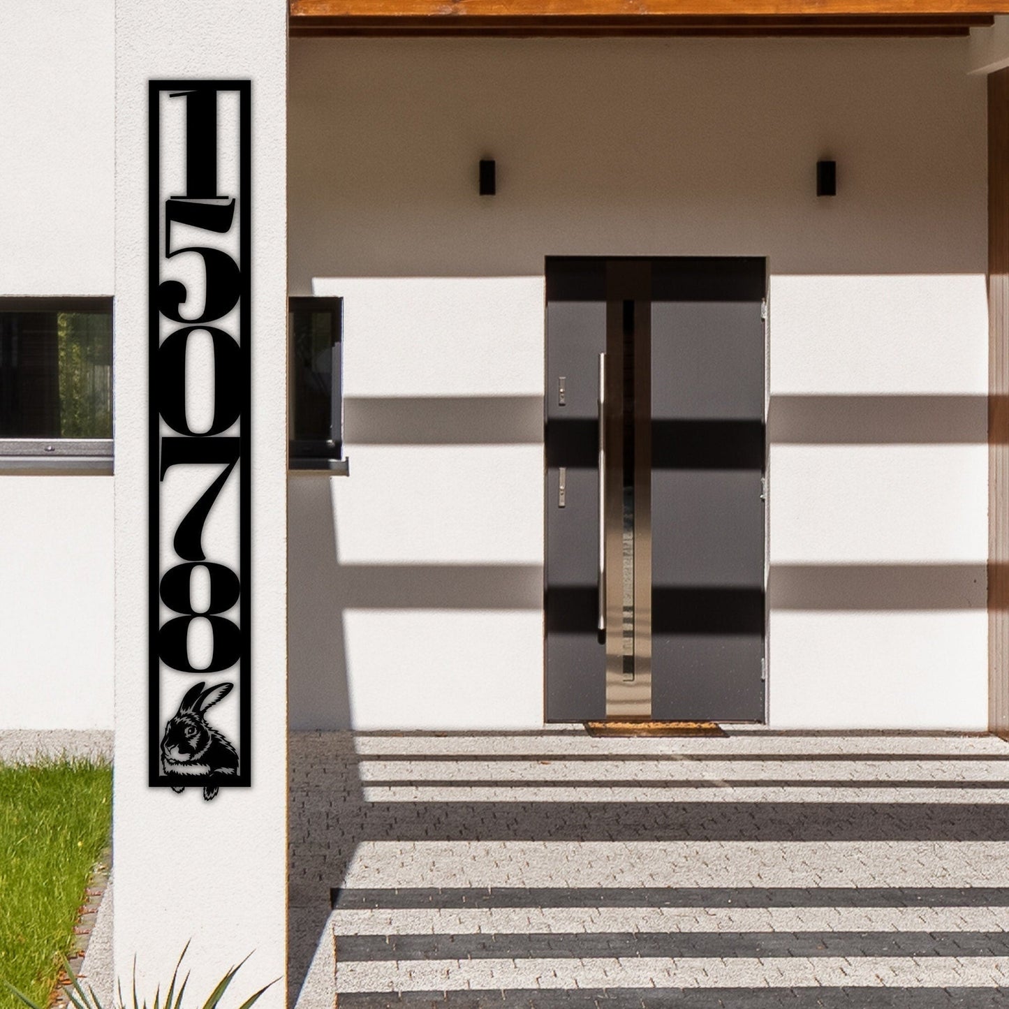 Custom Metal Address Sign, Vertical Address Sign, House Numbers Metal Sign, Rabbit Address Sign, Bunny Metal Address Plaque, Large Sign