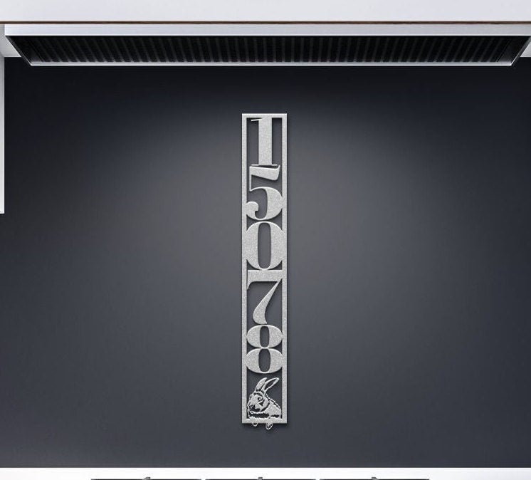 Custom Metal Address Sign, Vertical Address Sign, House Numbers Metal Sign, Rabbit Address Sign, Bunny Metal Address Plaque, Large Sign