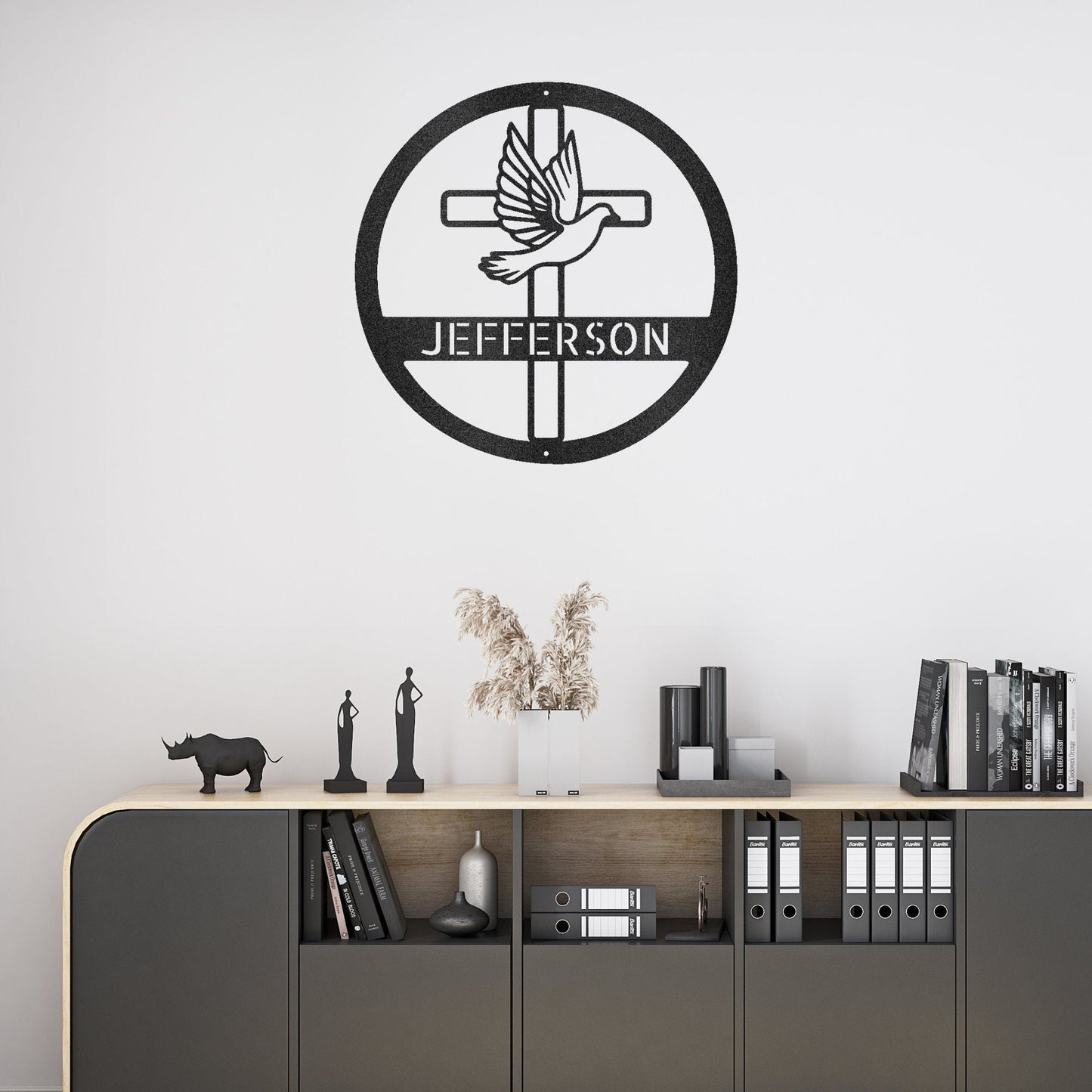 Christian Metal Sign, Personalized Metal Cross Sign, Dove and Cross Monogram, Custom Name Monogram Sign, Dove Metal Sign, Spiritual Wall Art