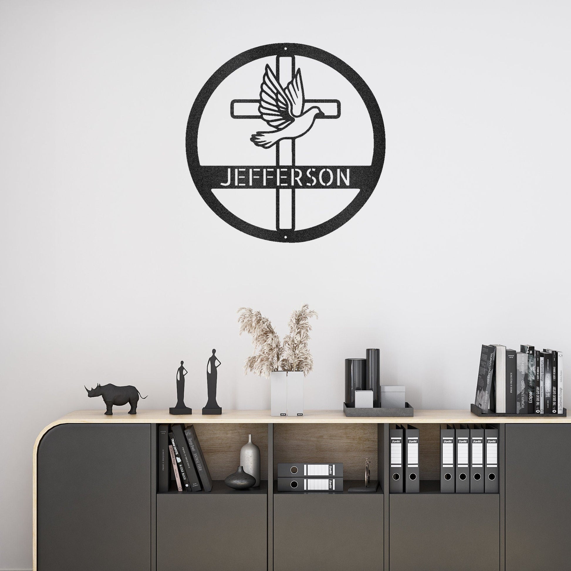 Christian Metal Sign, Personalized Metal Cross Sign, Dove and Cross Monogram, Custom Name Monogram Sign, Dove Metal Sign, Spiritual Wall Art