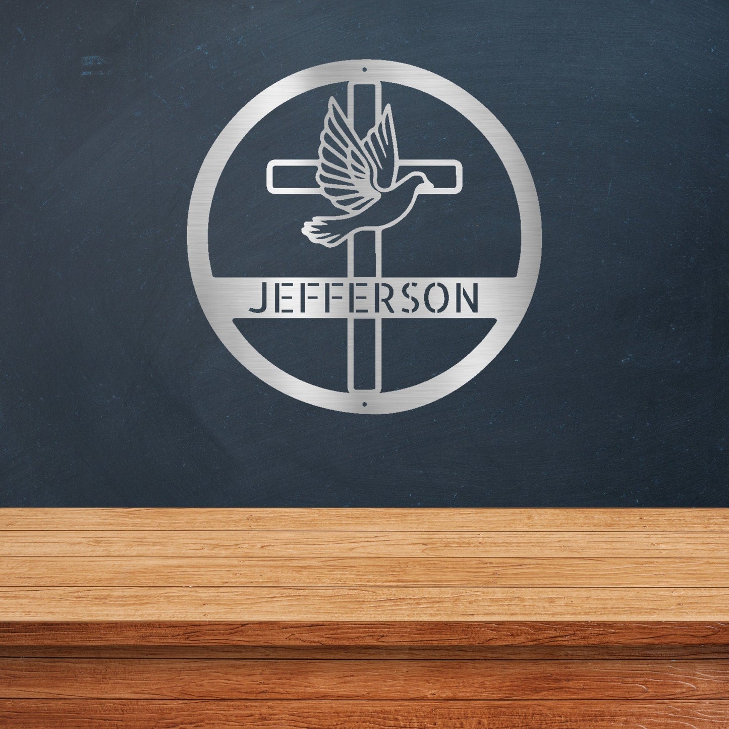 Christian Metal Sign, Personalized Metal Cross Sign, Dove and Cross Monogram, Custom Name Monogram Sign, Dove Metal Sign, Spiritual Wall Art