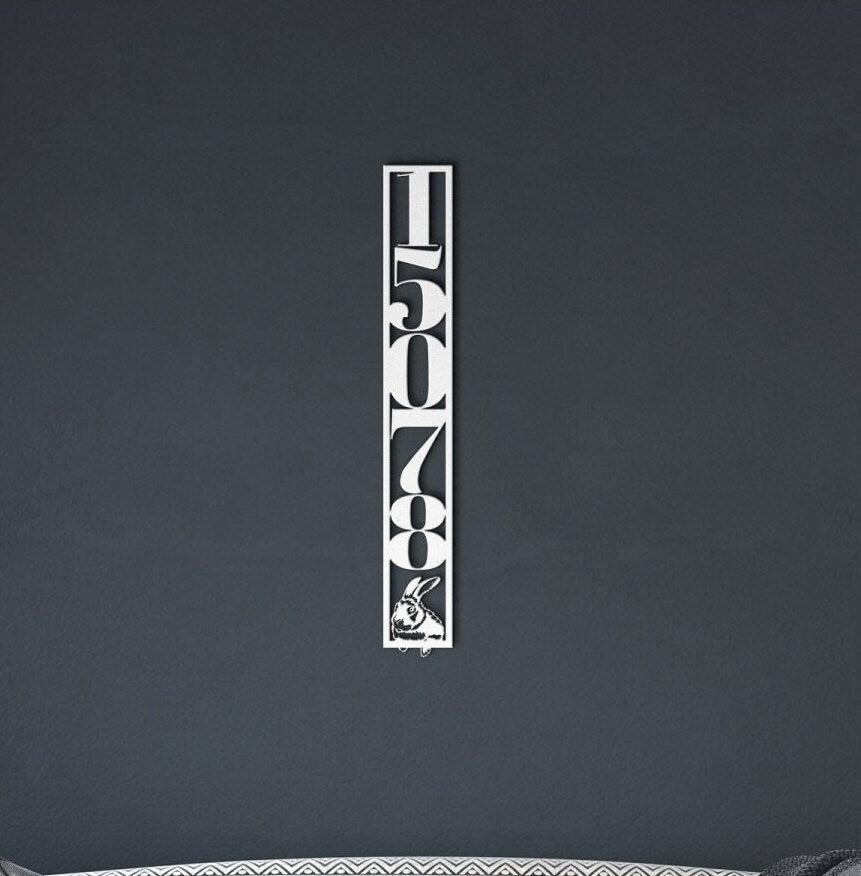 Vertical Metal Address Sign, Custom Address Sign, House Numbers Metal Sign, Rabbit Address Sign, Bunny Metal Address Plaque, Large Sign