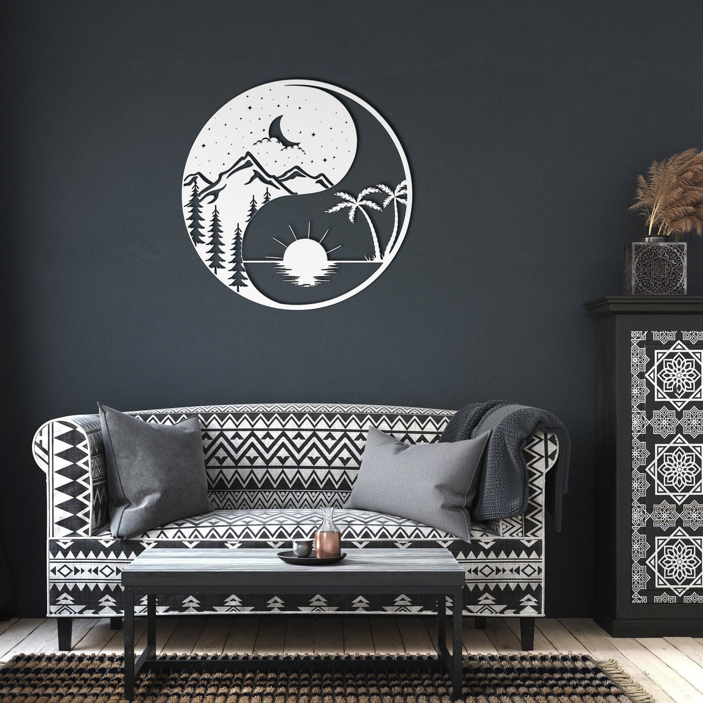 Sun And Moon Metal Sign, Ying Yang Metal Wall Art, Metal Sun And Moon Decor, Sun and Moon Wall Art, Housewarming Gift, Day and Night Sign