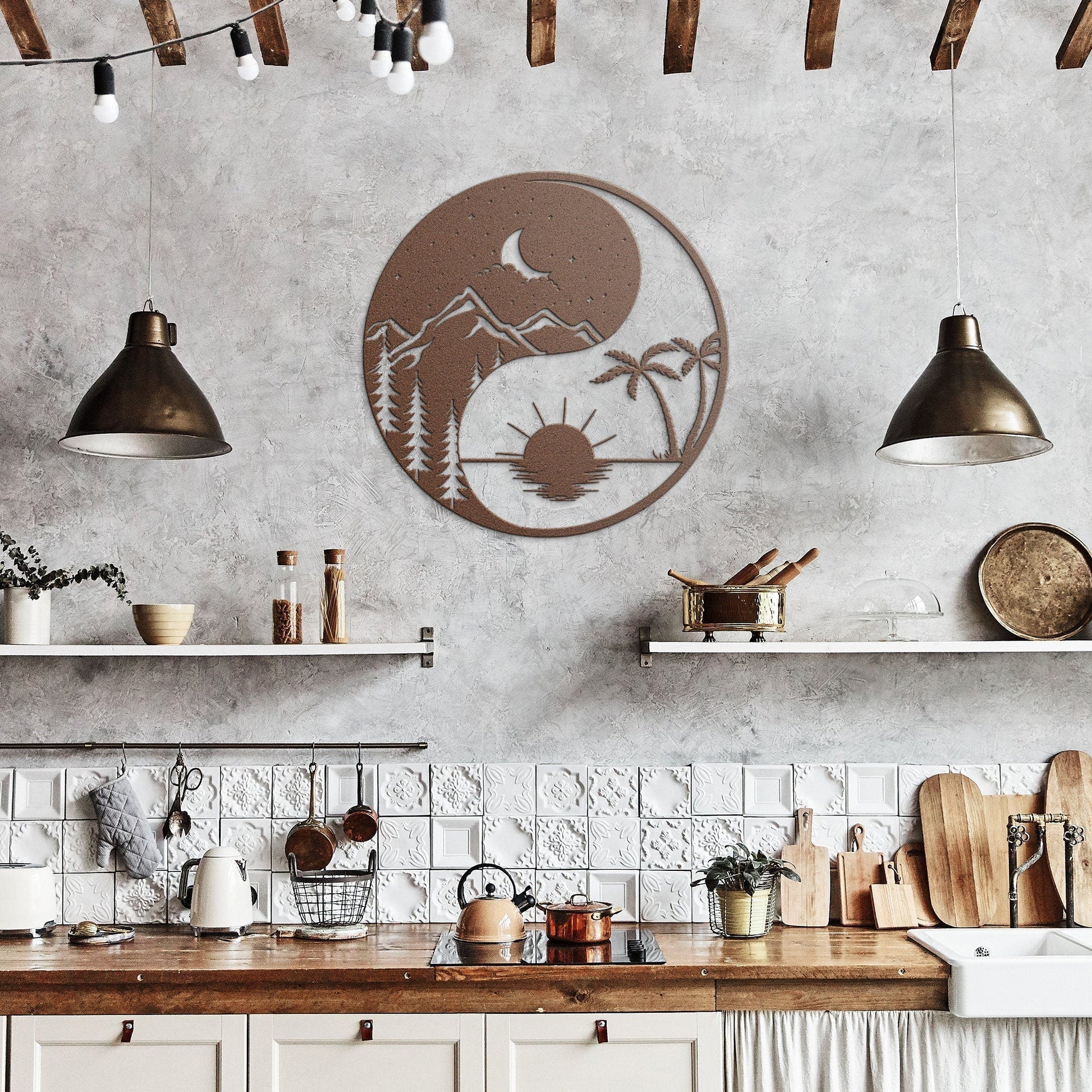 Sun And Moon Metal Sign, Ying Yang Metal Wall Art, Metal Sun And Moon Decor, Sun and Moon Wall Art, Housewarming Gift, Day and Night Sign