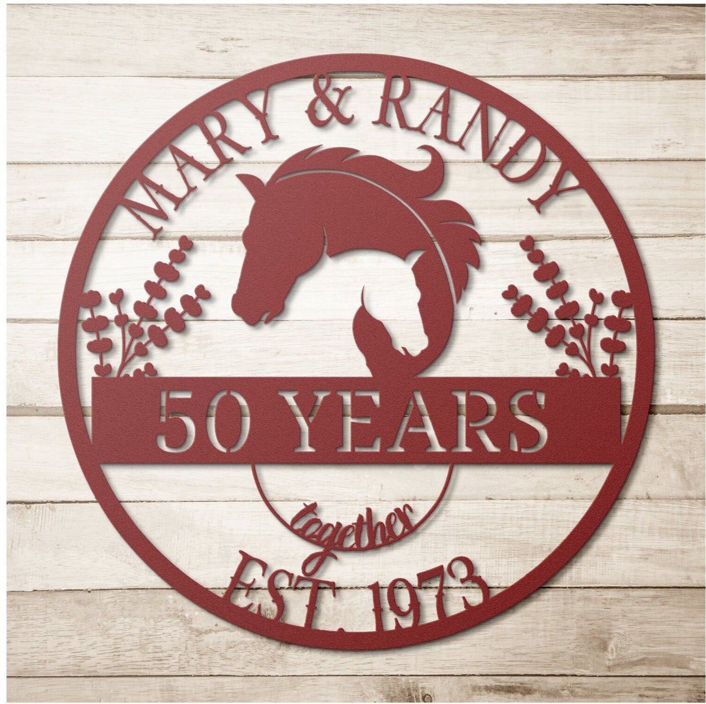 50th Anniversary Gift, Gift For Parents, Golden Anniversary, 50 Year Anniversary Sign, Wedding Anniversary Metal Sign, Horse Lovers Gift