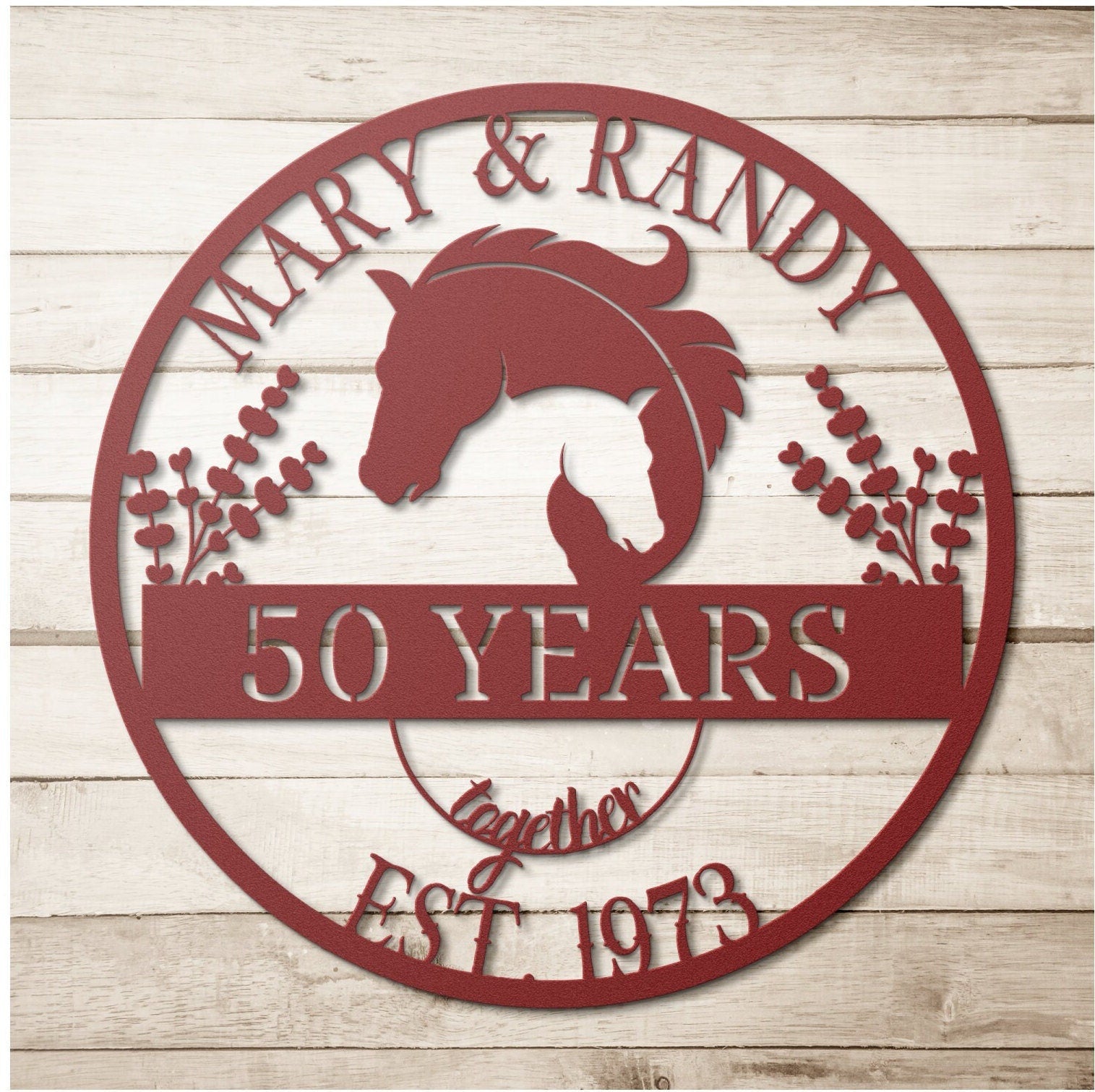 50th Anniversary Gift, Gift For Parents, Golden Anniversary, 50 Year Anniversary Sign, Wedding Anniversary Metal Sign, Horse Lovers Gift