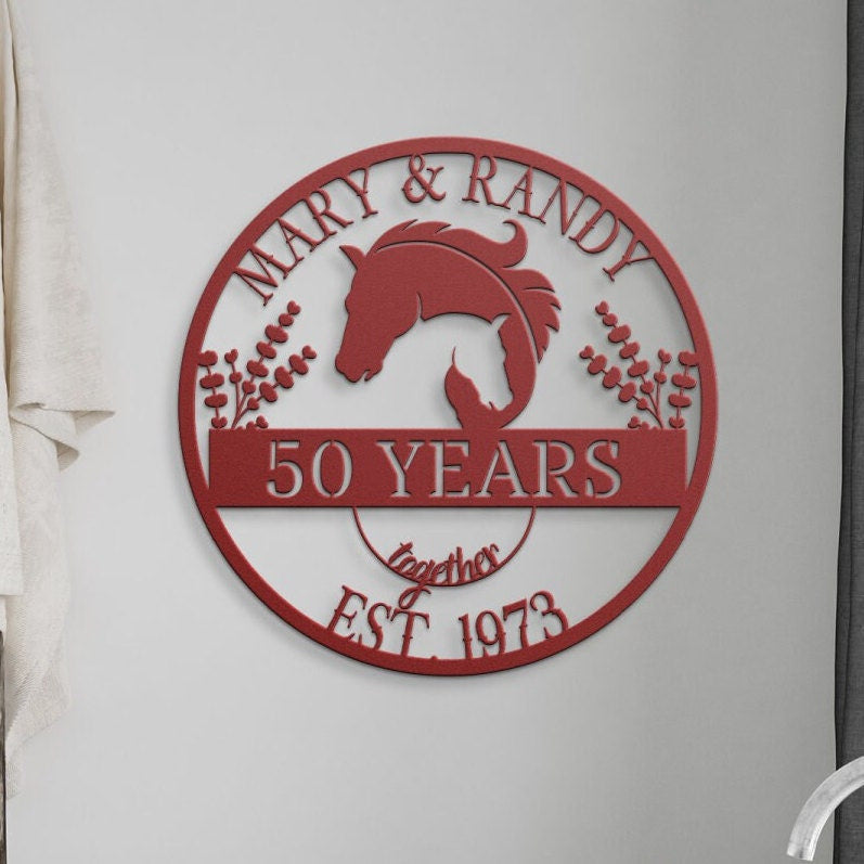 50th Anniversary Gift, Gift For Parents, Golden Anniversary, 50 Year Anniversary Sign, Wedding Anniversary Metal Sign, Horse Lovers Gift