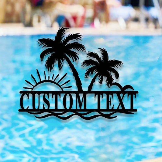 Custom Palm Trees Beach House Metal Sign,Family Beach House Wall Art,Personalized Sunshine Palm Tree Pool Sign,Pool Sign,Poolside Wall Decor