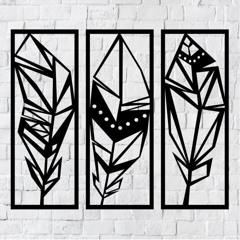 Three Piece Metal Wall Art Feathers / Metal Wall Art / 3 Piece Metal Wall Art / Metal Home Decor / Feather Wall Art Decor