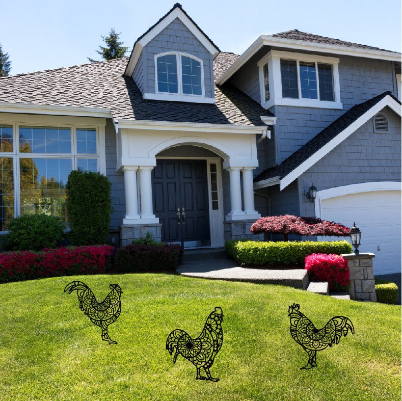 Rooster Metal Garden Stake Sign / Outdoor Mandala Chicken decoration / Rooster Farmhouse metal sign / Metal Stake Sign / Summer Decor