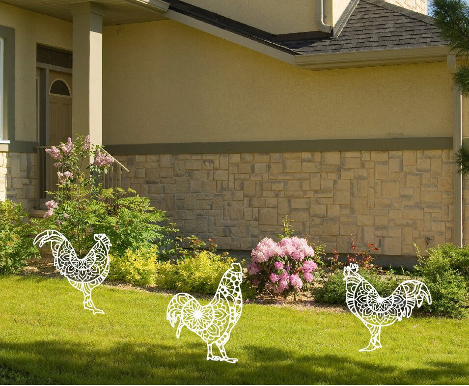 Rooster Metal Garden Stake Sign / Outdoor Mandala Chicken decoration / Rooster Farmhouse metal sign / Metal Stake Sign / Summer Decor