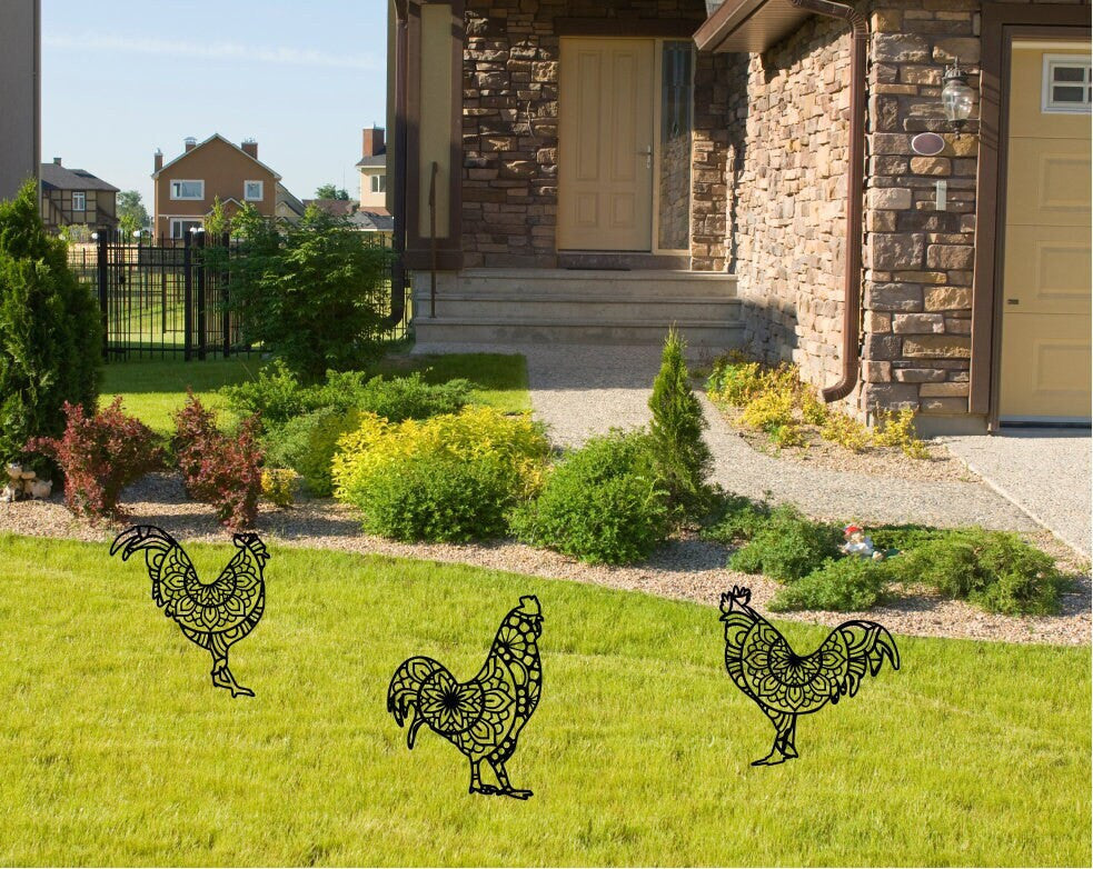 Rooster Metal Garden Stake Sign / Outdoor Mandala Chicken decoration / Rooster Farmhouse metal sign / Metal Stake Sign / Summer Decor
