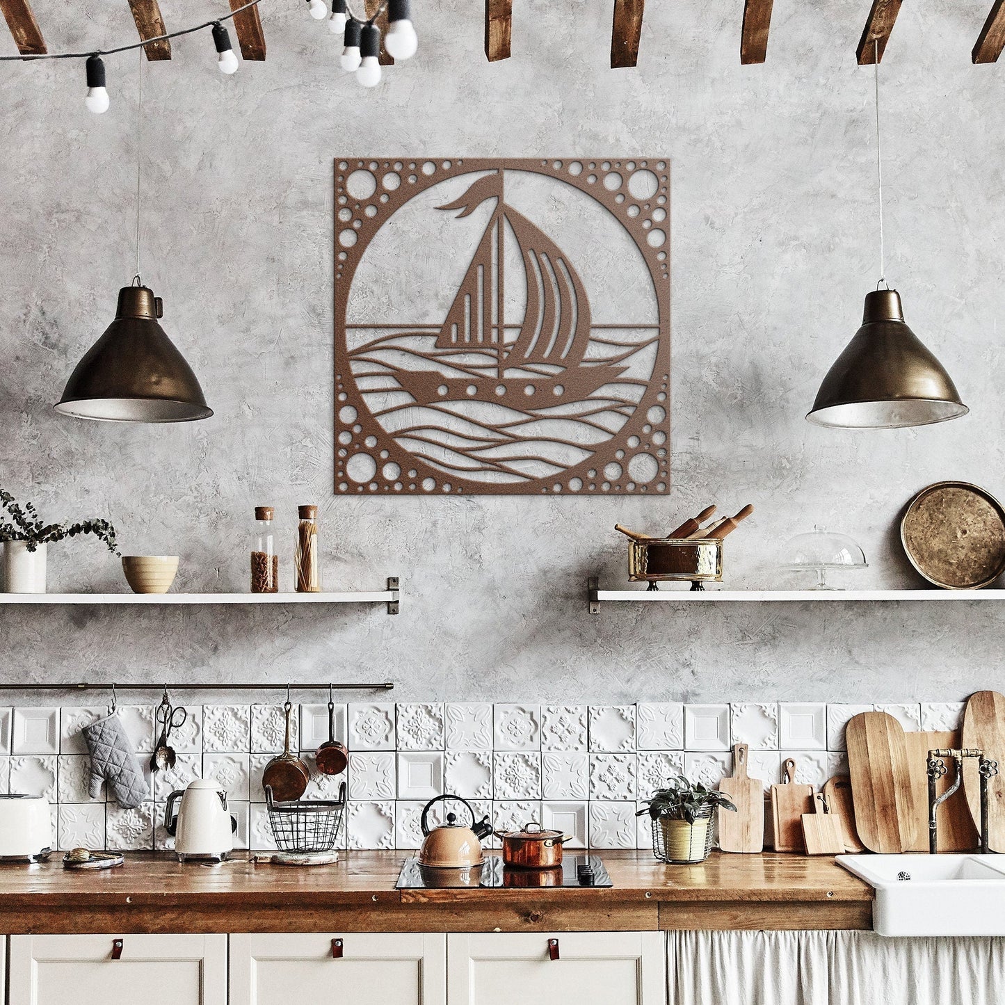 Sail Boat Metal Sign, Sea Waves Wall Decor, Sail Boat in Ocean Metal Sign, Decorative Sea View Wall Art, Wall Hanging Sea Metal Decor