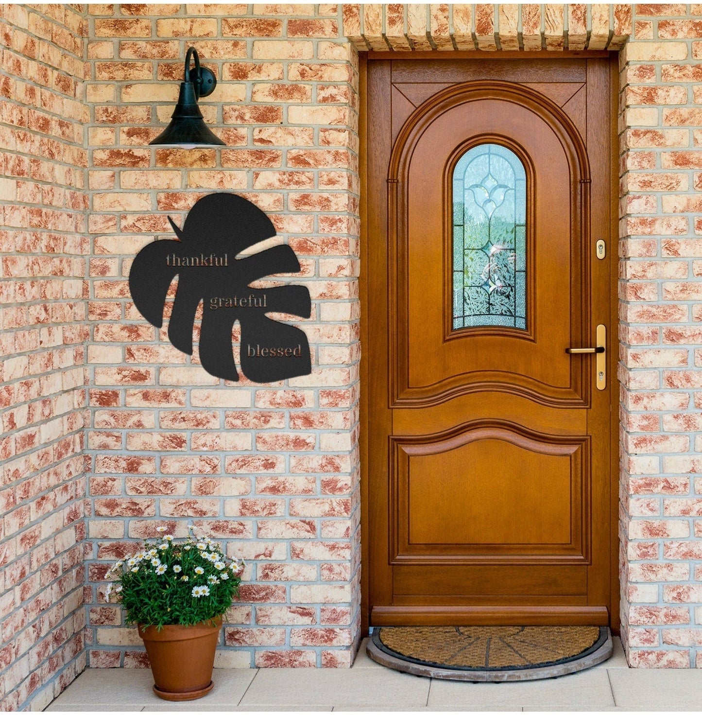 Thankful Grateful Blessed Black Metal Wall Art, Metal Leaf Wall Art, Metal Scripture Wall Art, Outdoor Patio Metal Sign, Large Metal Sign