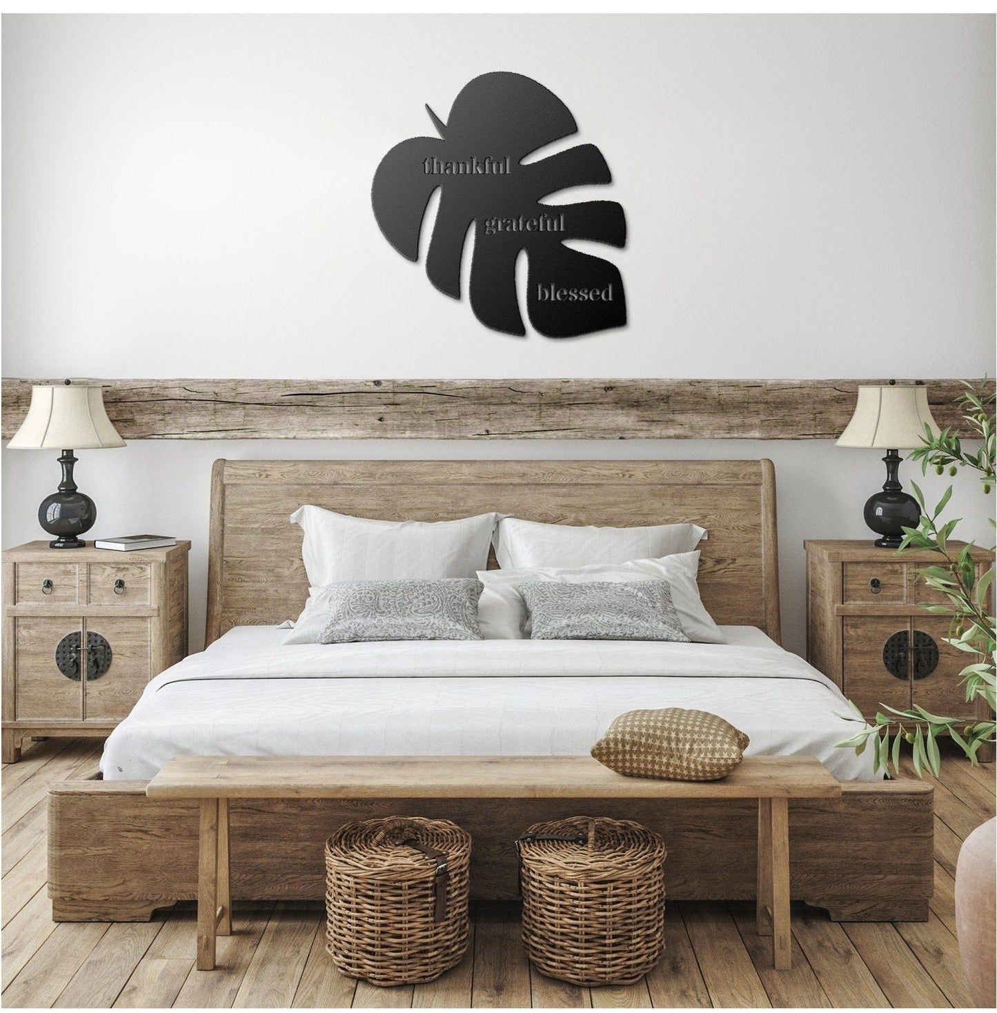 Thankful Grateful Blessed Black Metal Wall Art, Metal Leaf Wall Art, Metal Scripture Wall Art, Outdoor Patio Metal Sign, Large Metal Sign