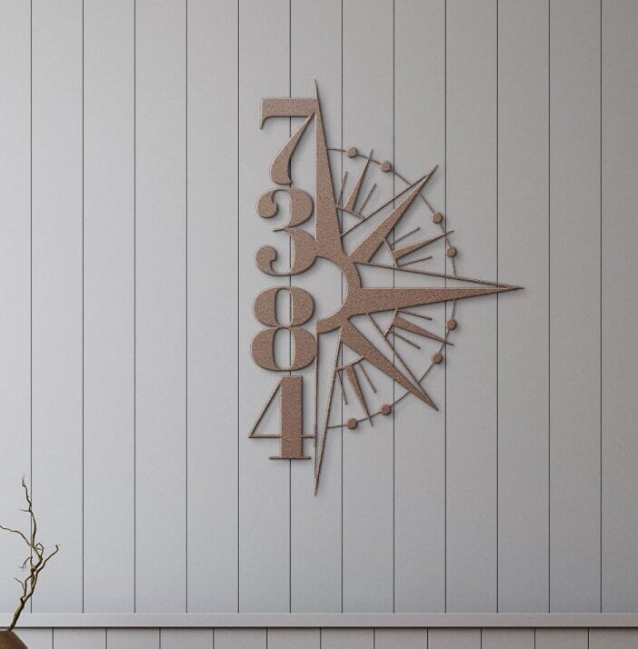 Vertical House Number Sign, Hanging Compass Address Sign, Outdoor Patio Metal Sign, Metal House Numbers, Large House Number, Metal Address
