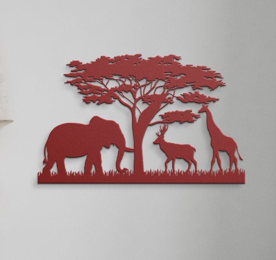 Safari Metal Sign, Nursery Wall Art, Kids Room Safari Metal Art, Nursery Elephant Wall Art, Jungle Animals Metal Sign, Nursery Wall Decor