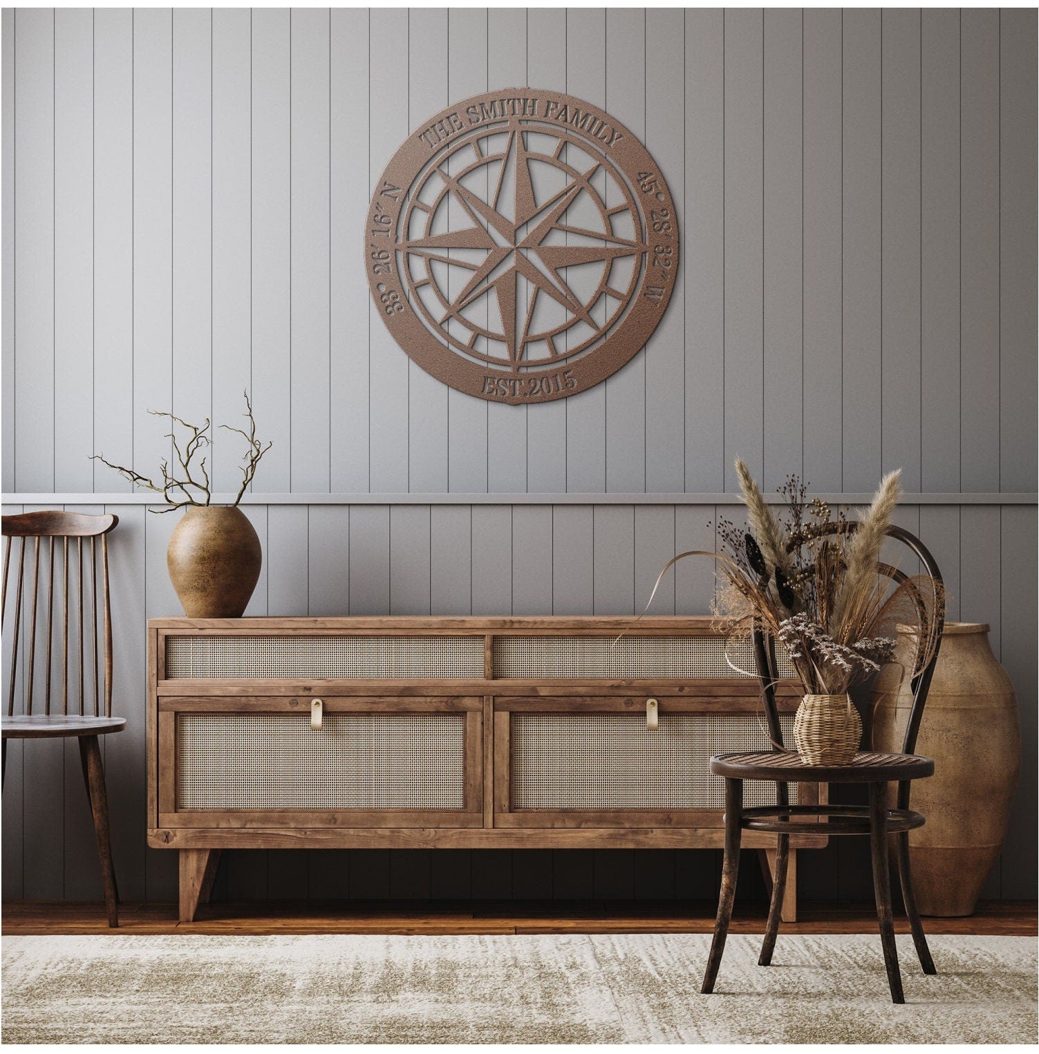 Custom Compass Metal Sign, North Star Compass Wall Art, Custom Rustic Compass, Family Name Sign, Custom Coordinates Sign, Adventure Gift