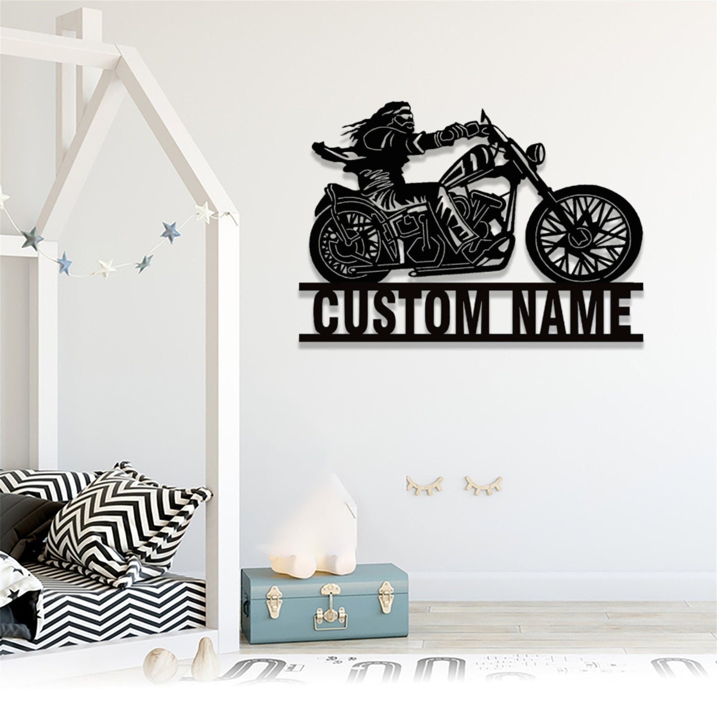 Custom Motorcycle Metal Sign,Personalized Motorbike Biker Name Signs,Man on Motorcycle Metal Wall Art,Garage Decor,Motocross Biker Gift