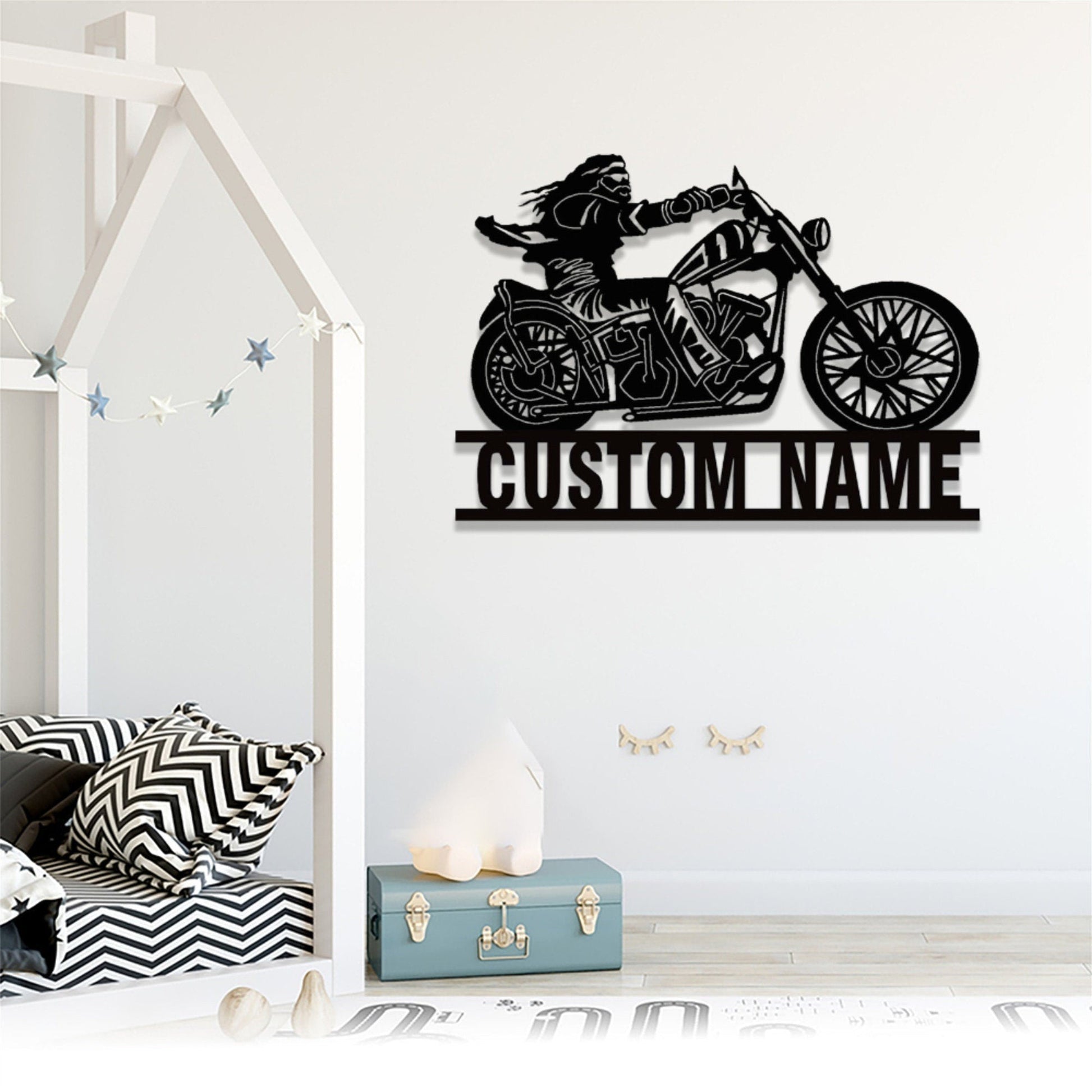 Custom Motorcycle Metal Sign,Personalized Motorbike Biker Name Signs,Man on Motorcycle Metal Wall Art,Garage Decor,Motocross Biker Gift
