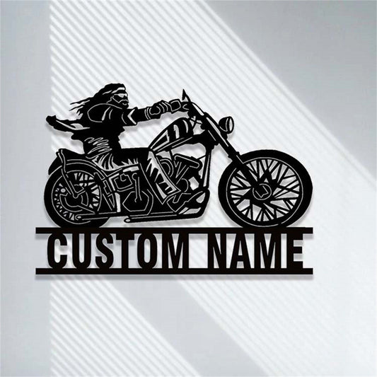Custom Motorcycle Metal Sign,Personalized Motorbike Biker Name Signs,Man on Motorcycle Metal Wall Art,Garage Decor,Motocross Biker Gift