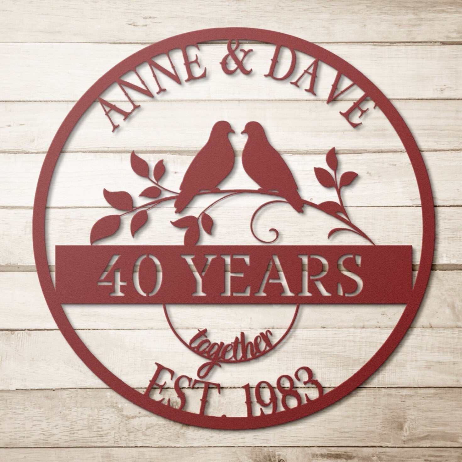 40th Wedding Anniversary Gift, Anniversary Sign, Doves Metal Sign, Ruby Anniversary Gift, Gift For Husband, Custom Monogram Sign