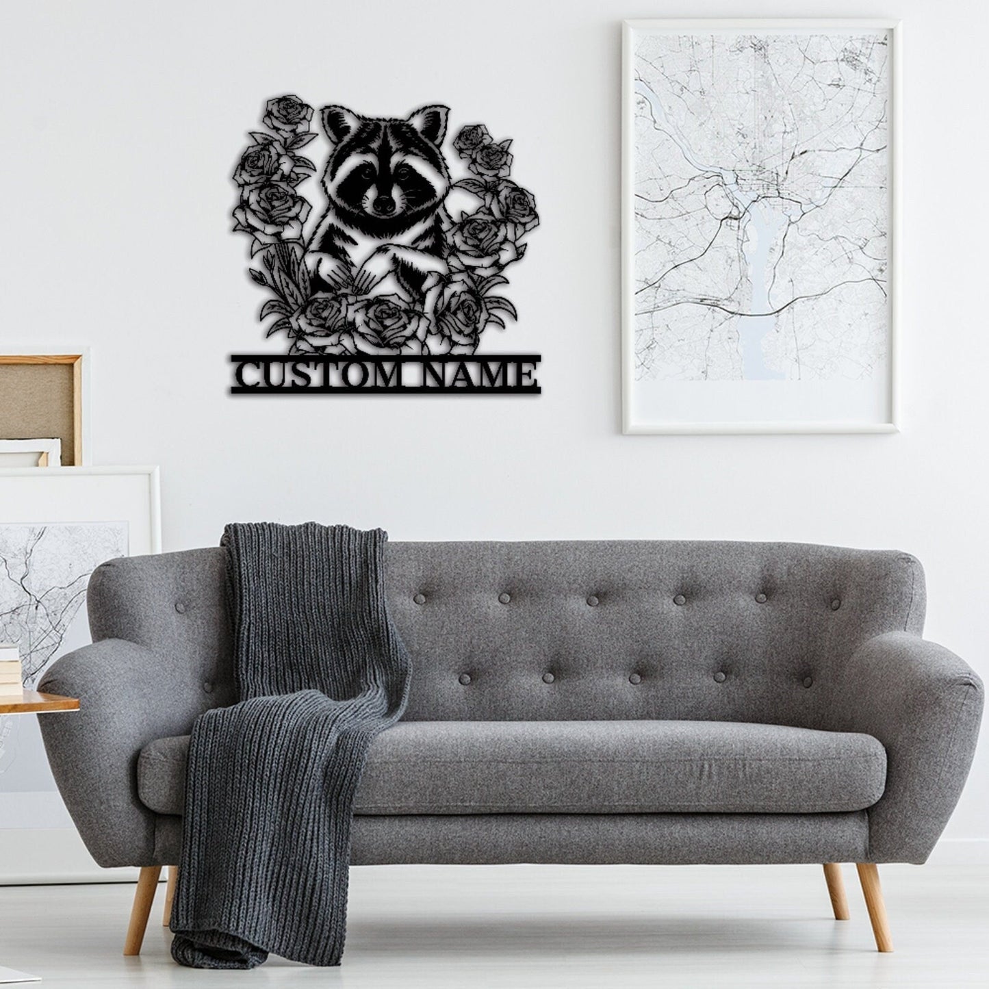 Custom Raccoon Floral Metal Sign,Raccoon Wall Art,Metal Raccoon Wall Decor,Personalized Raccoon Sign Name,Front Door Decor,Garden Decor