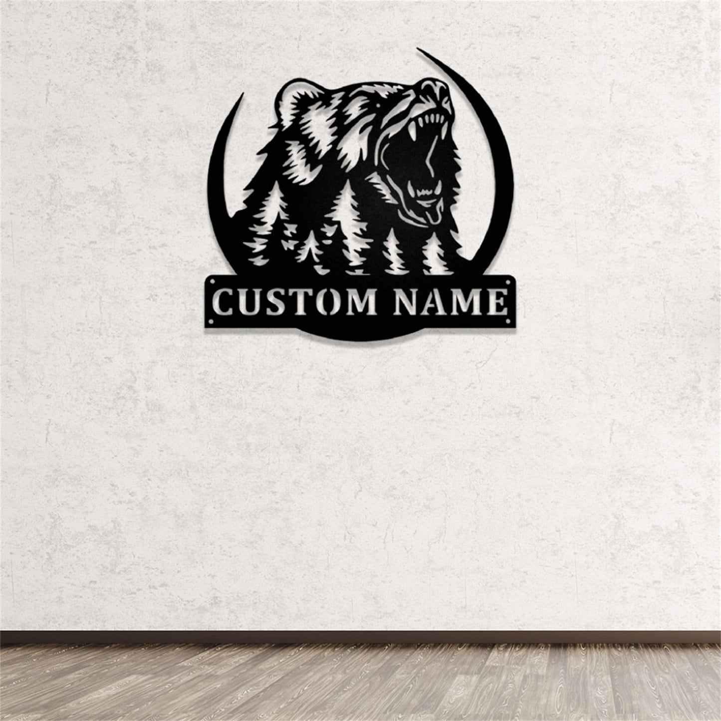 Custom Bear Metal Wall Art with Lights,Grizzly Bear Metal Sign,Personalized Bear Name Sign,Bear Wildlife Metal Wall Decor,Custom Bear Sign